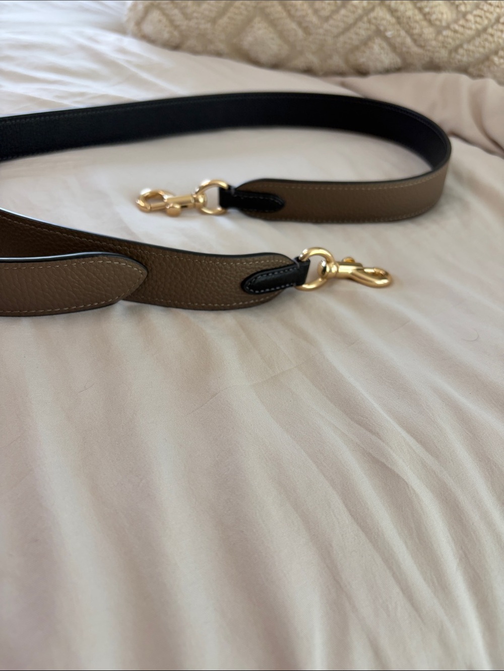 Reversible Coach Leather Adjustable Shoulder Strap  - Taupe and Black - Picture 2 of 5
